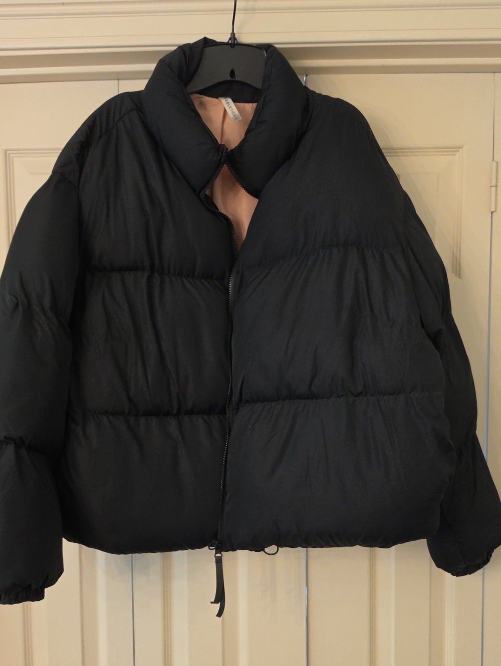 Fabletics Black Puffer Jacket with Blush Lining